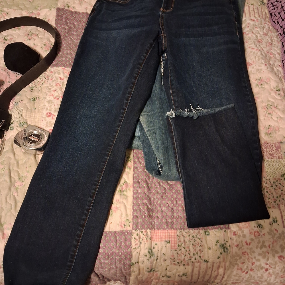 a.n.a Dark Blue Straight Leg Jeans with Distressed Detail